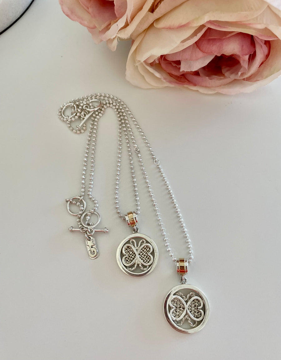 Angel-Butterfly Heart  Necklace Sterling Silver & 14K Gold