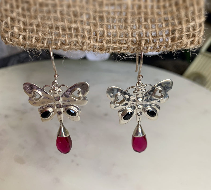 Emmy - Butterfly Rubellite Tourmaline & Black Onyx Earrings - Arteplata Jewelry Gallery