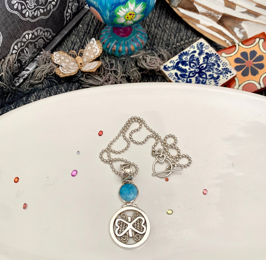 Fiona - Sterling Silver Butterfly Flower  & Larimar Pendant - Arteplata Jewelry Gallery