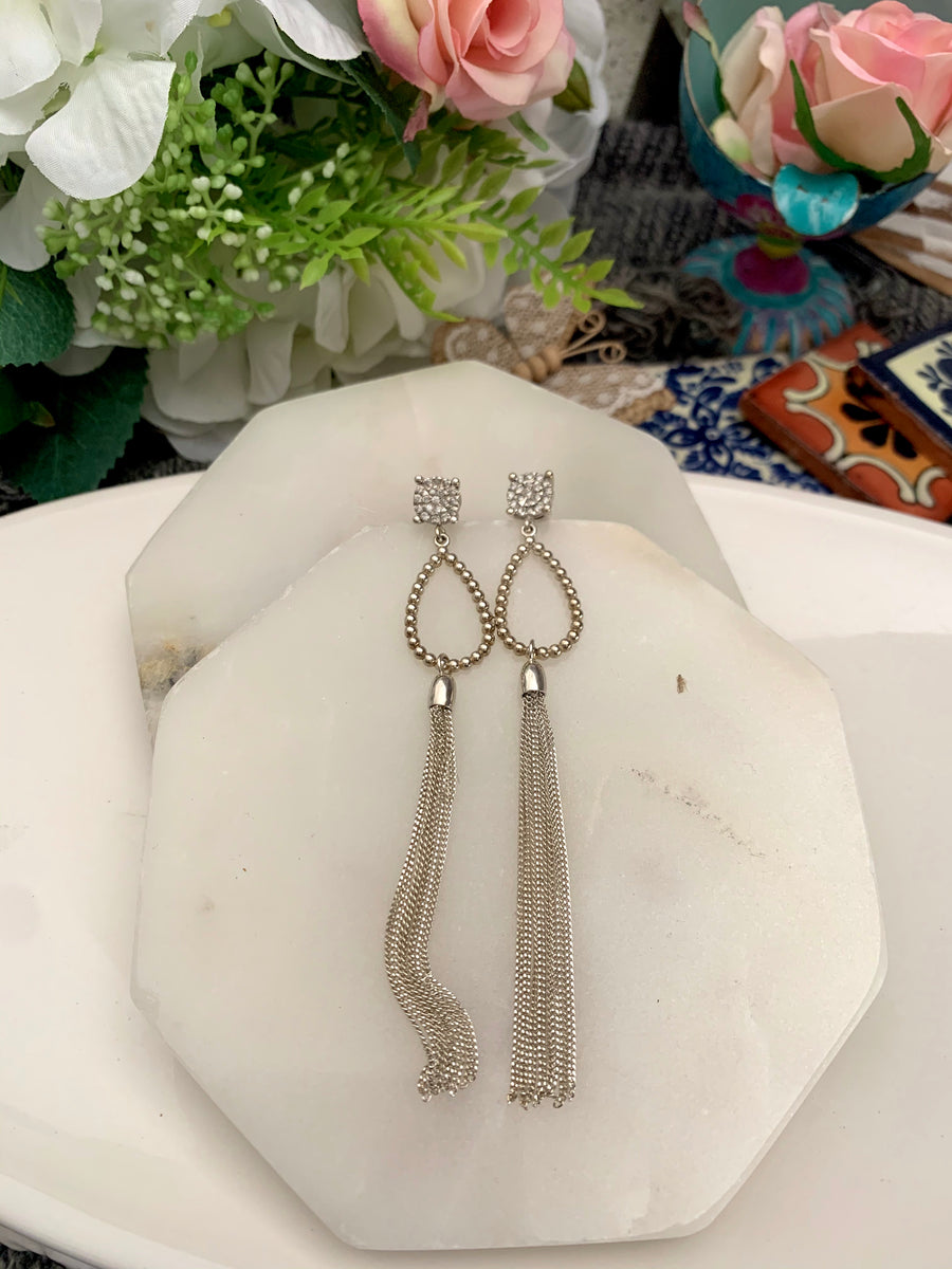 Nova - Sterling Silver Teardrop Tassel long & Diamond Earrings - Arteplata Jewelry Gallery