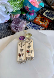 Dalia - Sterling Silver Flower Flat Stick & Mixed Gemstone. - Arteplata Jewelry Gallery