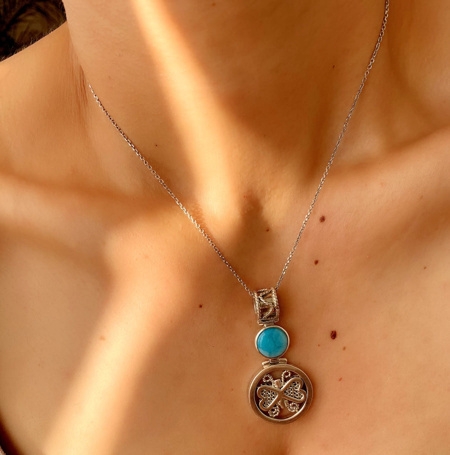 Fiona - Sterling Silver Butterfly Flower  & Larimar Pendant - Arteplata Jewelry Gallery